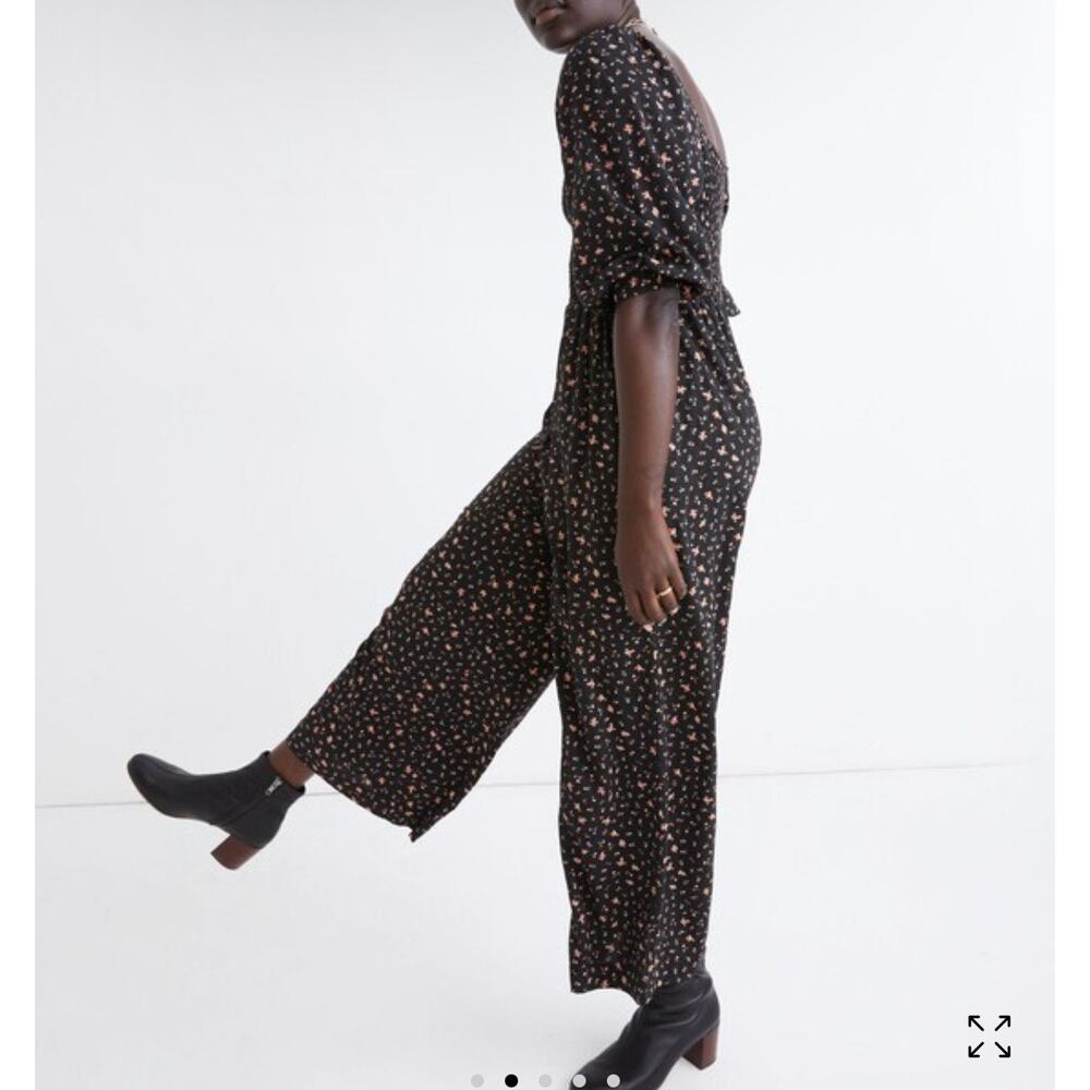 Madewell Curvy Lucie Smocked Wide-Leg Jumpsuit in Stem Scatter size 2